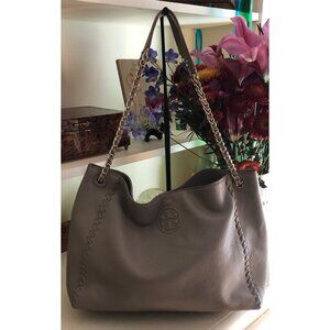 TORY BURCH Marion Chain Slouchy Tote Shoulder Bag Gray